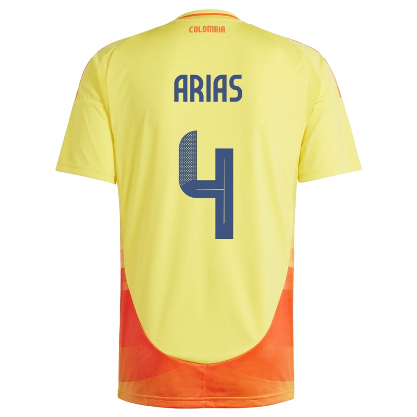 Hombre Camiseta Colombia Santiago Arias #4 Amarillo 1ª Equipación 24-26 La Camisa Argentina