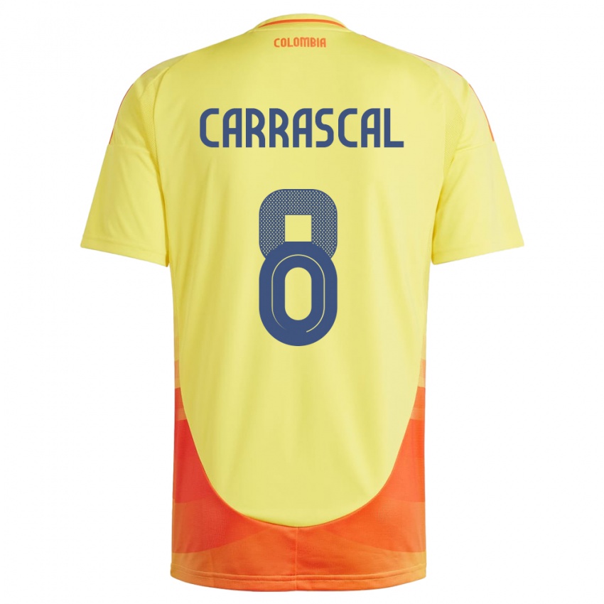 Hombre Camiseta Colombia Jorge Carrascal #8 Amarillo 1ª Equipación 24-26 La Camisa Argentina