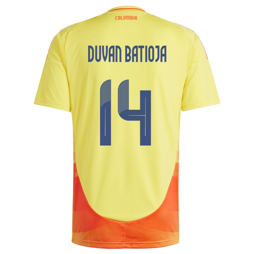 Hombre Camiseta Colombia Andy Duván Batioja #14 Amarillo 1ª Equipación 24-26 La Camisa Argentina