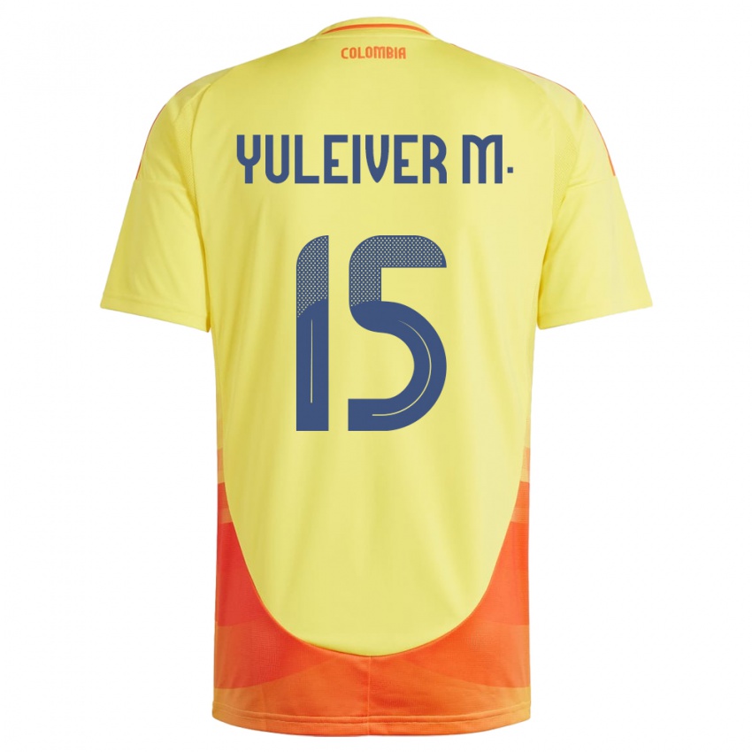 Hombre Camiseta Colombia Yuleiver Mosquera #15 Amarillo 1ª Equipación 24-26 La Camisa Argentina