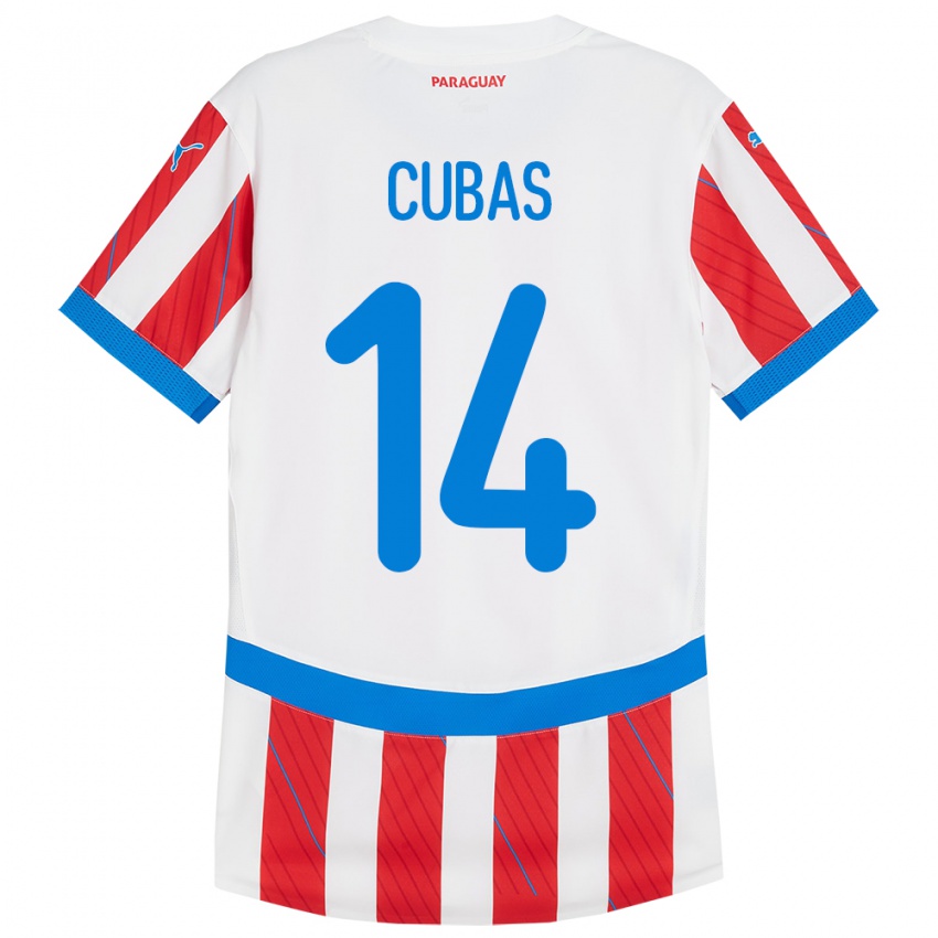 Hombre Camiseta Paraguay Andrés Cubas #14 Blanco Rojo 1ª Equipación 24-26 La Camisa Argentina