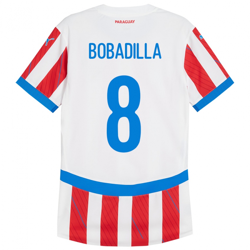 Hombre Camiseta Paraguay Damián Bobadilla #8 Blanco Rojo 1ª Equipación 24-26 La Camisa Argentina