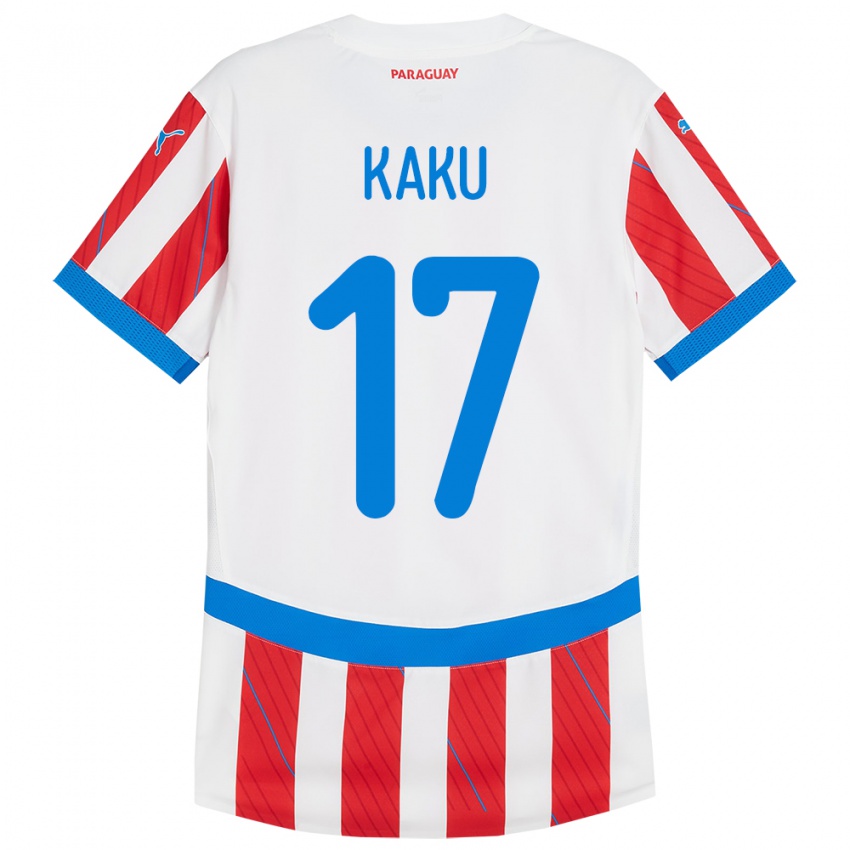 Hombre Camiseta Paraguay Kaku #17 Blanco Rojo 1ª Equipación 24-26 La Camisa Argentina