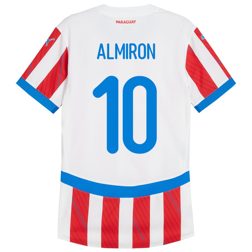 Hombre Camiseta Paraguay Miguel Almirón #10 Blanco Rojo 1ª Equipación 24-26 La Camisa Argentina