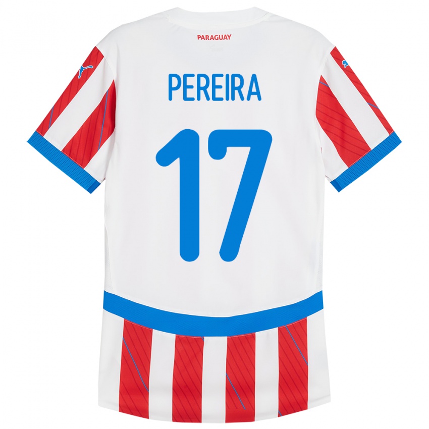 Hombre Camiseta Paraguay Kevin Pereira #17 Blanco Rojo 1ª Equipación 24-26 La Camisa Argentina