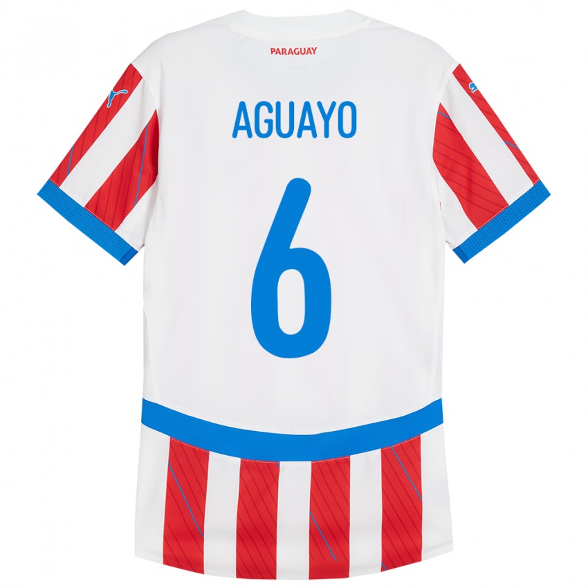 Hombre Camiseta Paraguay Ángel Aguayo #6 Blanco Rojo 1ª Equipación 24-26 La Camisa Argentina