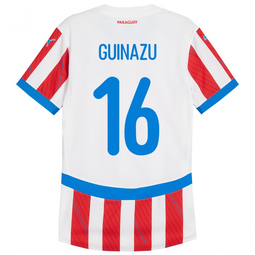 Hombre Camiseta Paraguay Lucas Guiñazú #16 Blanco Rojo 1ª Equipación 24-26 La Camisa Argentina