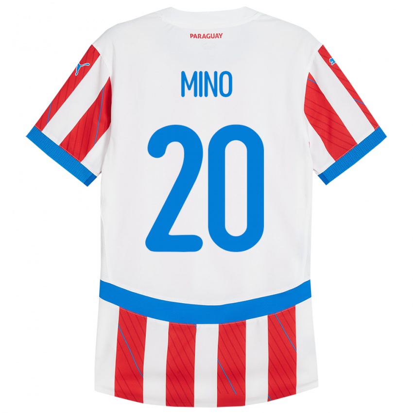 Hombre Camiseta Paraguay César Miño #20 Blanco Rojo 1ª Equipación 24-26 La Camisa Argentina