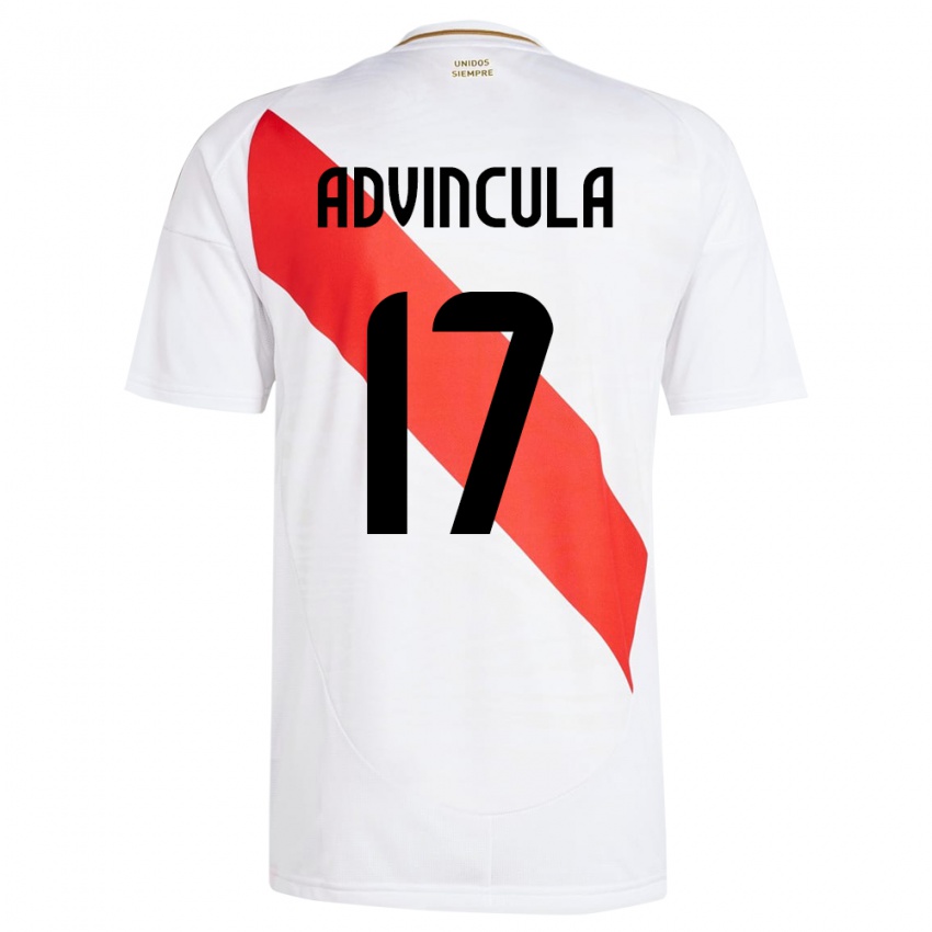 Hombre Camiseta Perú Luis Advíncula #17 Blanco 1ª Equipación 24-26 La Camisa Argentina