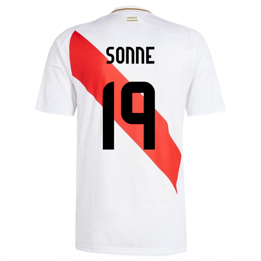 Hombre Camiseta Perú Oliver Sonne #19 Blanco 1ª Equipación 24-26 La Camisa Argentina