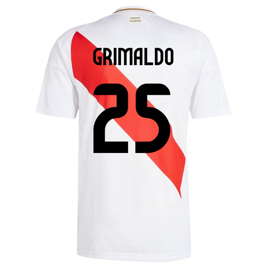 Hombre Camiseta Perú Joao Grimaldo #25 Blanco 1ª Equipación 24-26 La Camisa Argentina