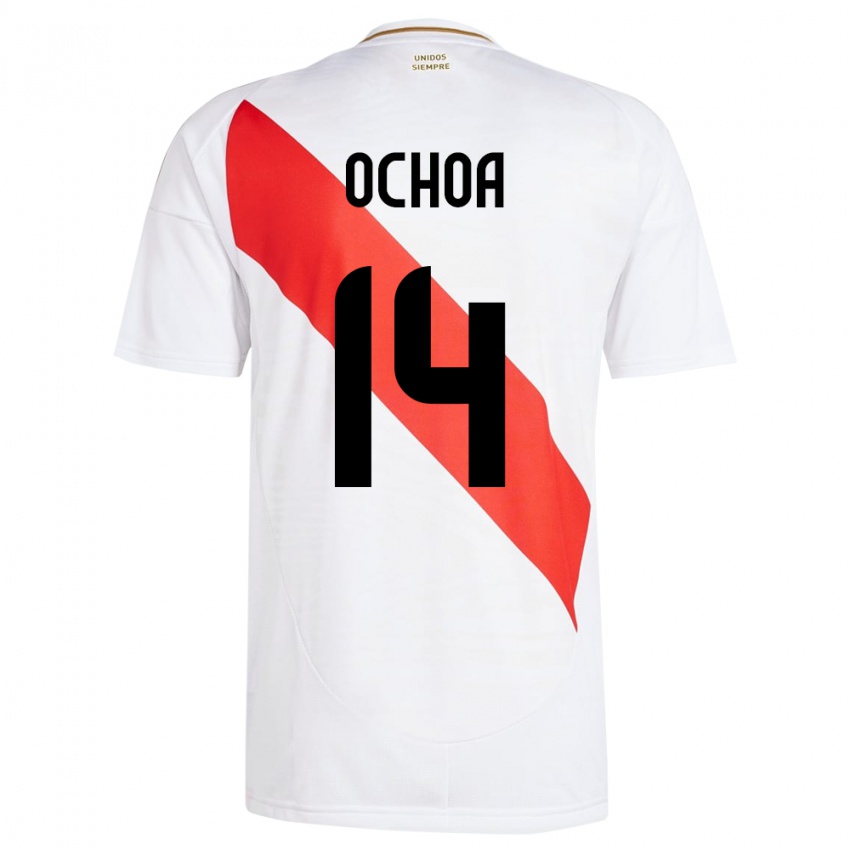 Hombre Camiseta Perú Victoria Ochoa #14 Blanco 1ª Equipación 24-26 La Camisa Argentina