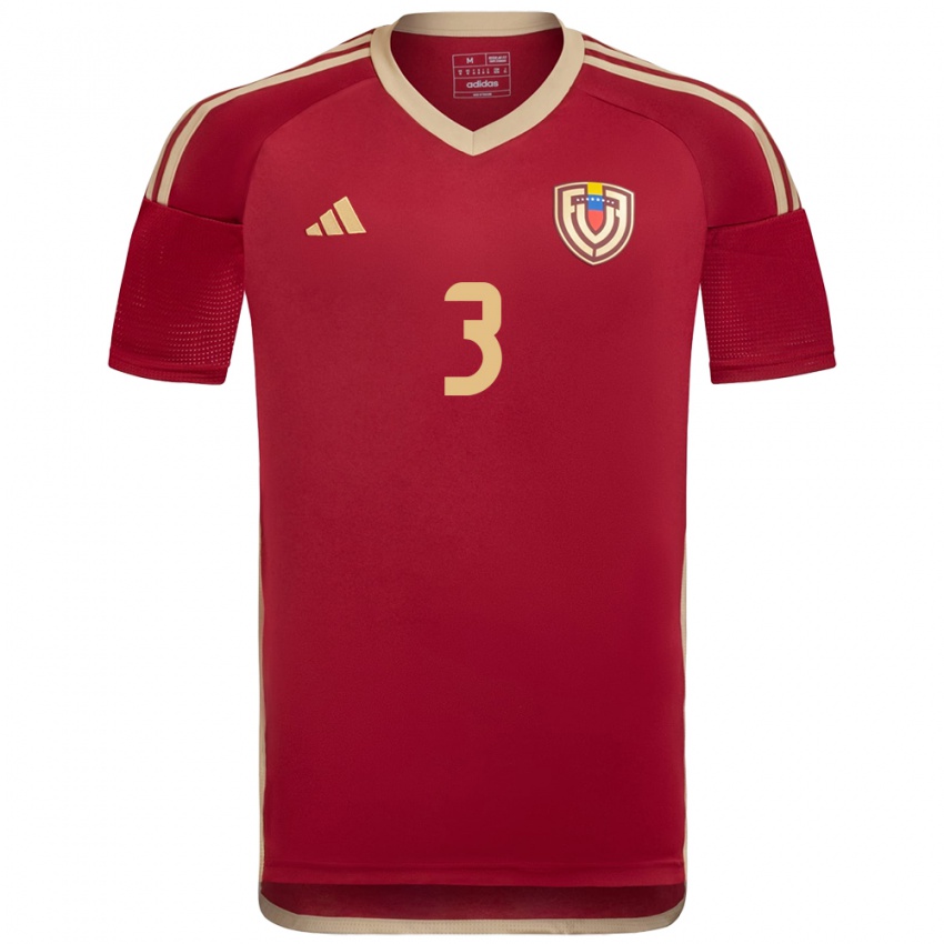 Hombre Camiseta Venezuela Rafael Uzcátegui #3 Borgoña 1ª Equipación 24-26 La Camisa Argentina