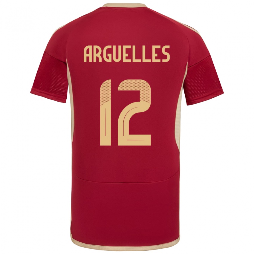 Hombre Camiseta Venezuela Wilmary Argüelles #12 Borgoña 1ª Equipación 24-26 La Camisa Argentina