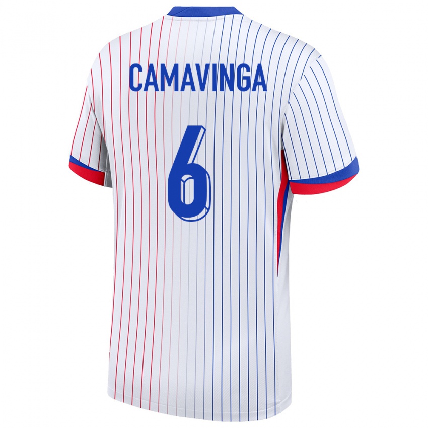 Hombre Camiseta Francia Eduardo Camavinga #6 Blanco 2ª Equipación 24-26 La Camisa Argentina