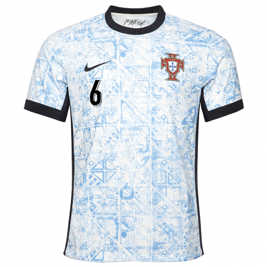 Hombre Camiseta Portugal Vasco Santos #6 Crema Azul 2ª Equipación 24-26 La Camisa Argentina