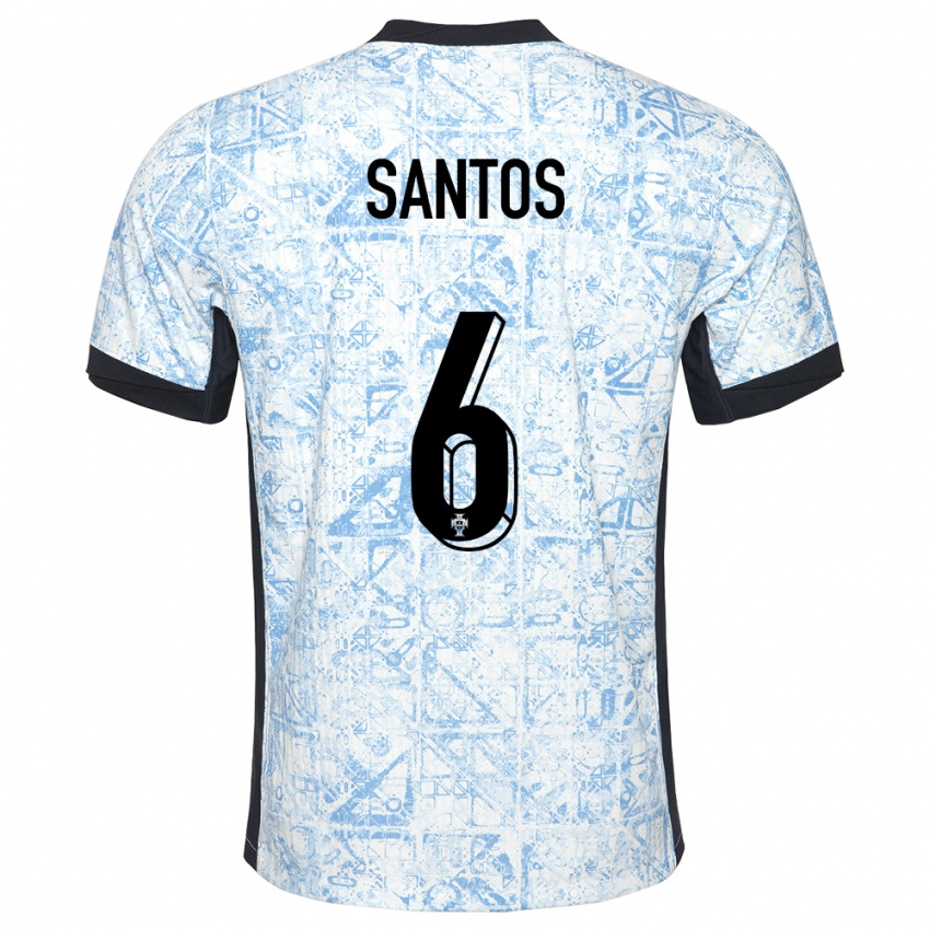 Hombre Camiseta Portugal Vasco Santos #6 Crema Azul 2ª Equipación 24-26 La Camisa Argentina