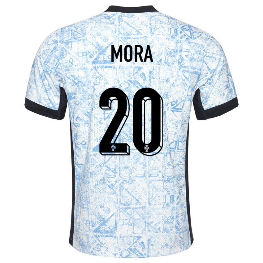 Hombre Camiseta Portugal Rodrigo Mora #20 Crema Azul 2ª Equipación 24-26 La Camisa Argentina