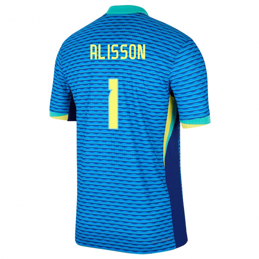 Hombre Camiseta Brasil Alisson #1 Azul 2ª Equipación 24-26 La Camisa Argentina