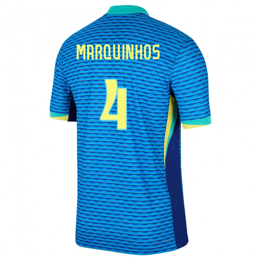 Hombre Camiseta Brasil Marquinhos #4 Azul 2ª Equipación 24-26 La Camisa Argentina