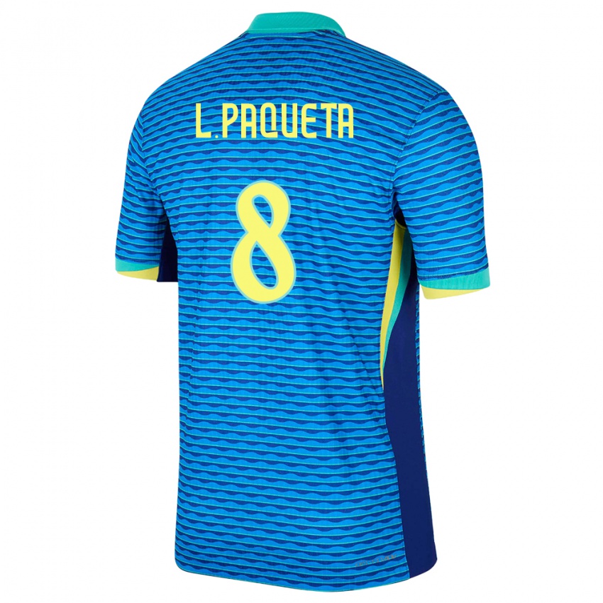 Hombre Camiseta Brasil Lucas Paqueta #8 Azul 2ª Equipación 24-26 La Camisa Argentina