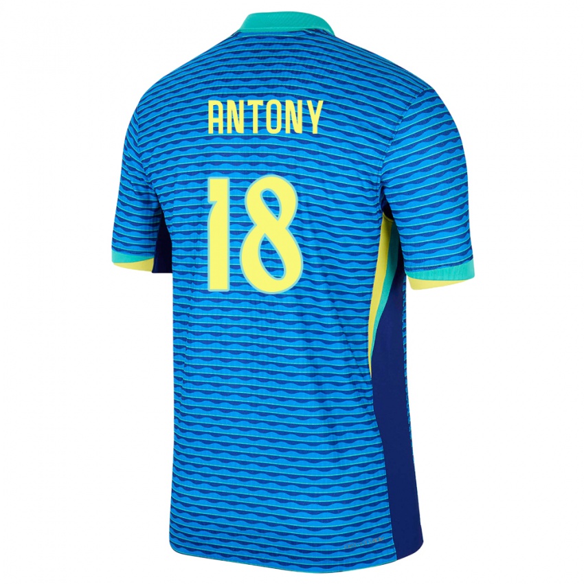 Hombre Camiseta Brasil Antony #18 Azul 2ª Equipación 24-26 La Camisa Argentina