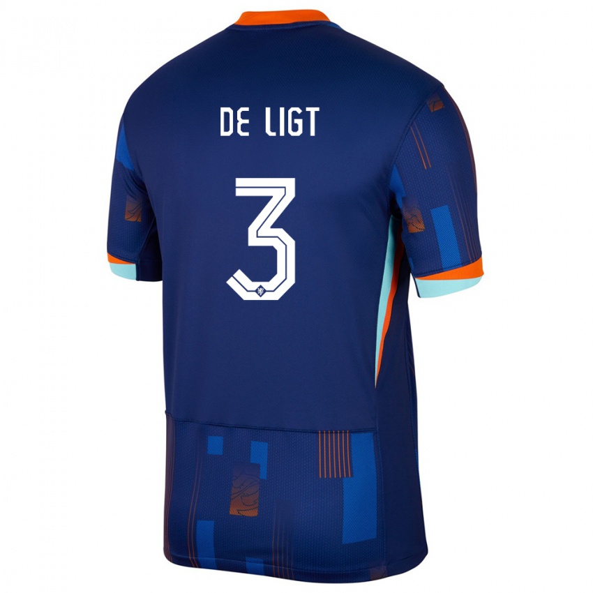Hombre Camiseta Países Bajos Matthijs De Ligt #3 Azul 2ª Equipación 24-26 La Camisa Argentina