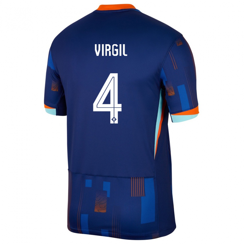 Hombre Camiseta Países Bajos Virgil Van Dijk #4 Azul 2ª Equipación 24-26 La Camisa Argentina