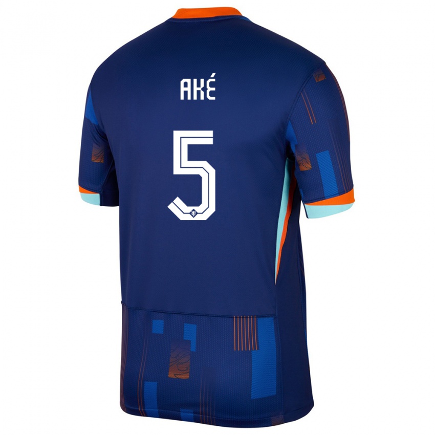 Hombre Camiseta Países Bajos Nathan Ake #5 Azul 2ª Equipación 24-26 La Camisa Argentina