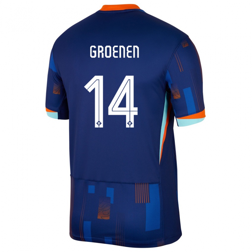 Hombre Camiseta Países Bajos Jackie Groenen #14 Azul 2ª Equipación 24-26 La Camisa Argentina