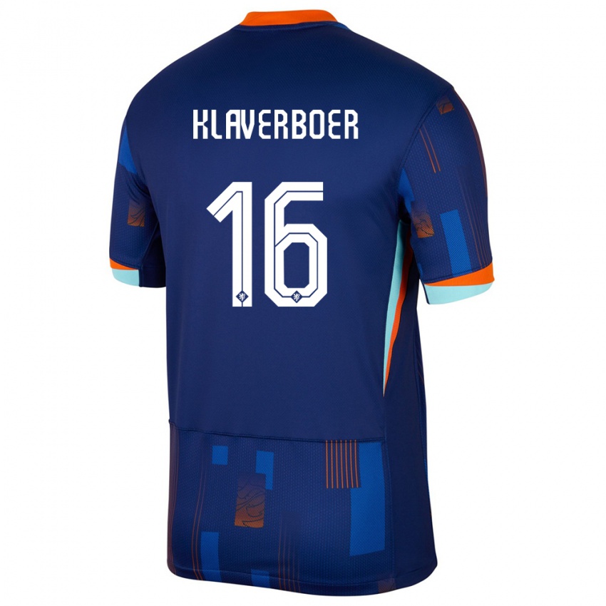 Hombre Camiseta Países Bajos Bernt Klaverboer #16 Azul 2ª Equipación 24-26 La Camisa Argentina