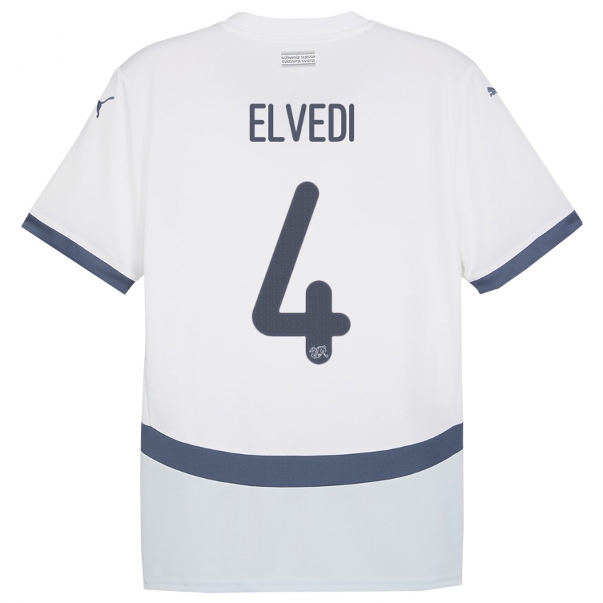 Hombre Camiseta Suiza Nico Elvedi #4 Blanco 2ª Equipación 24-26 La Camisa Argentina