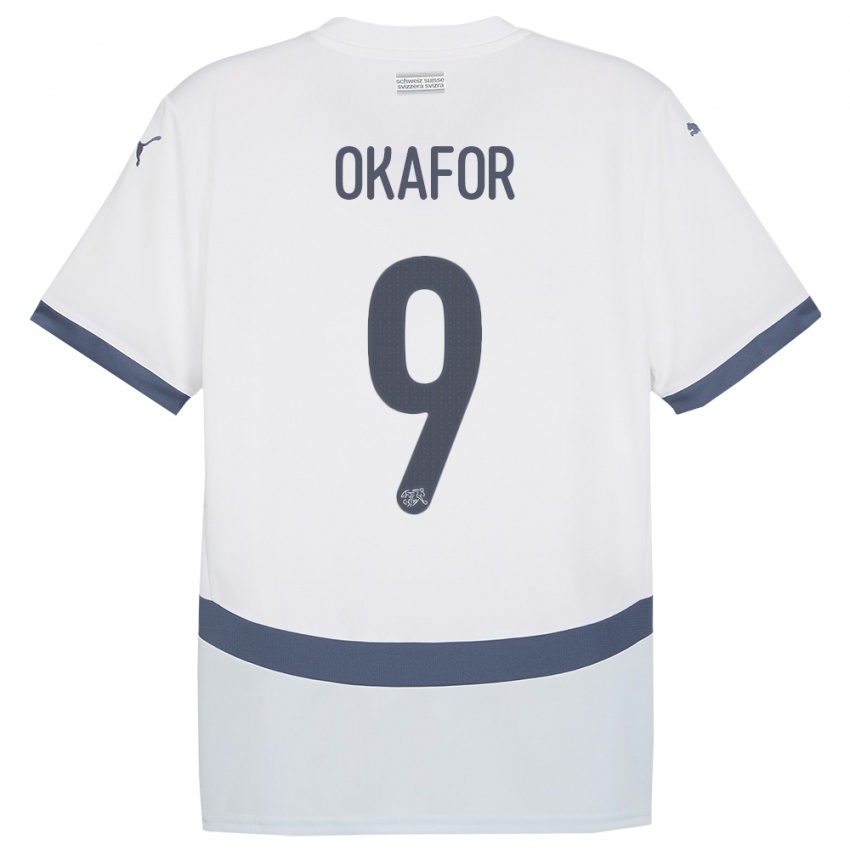 Hombre Camiseta Suiza Noah Okafor #9 Blanco 2ª Equipación 24-26 La Camisa Argentina