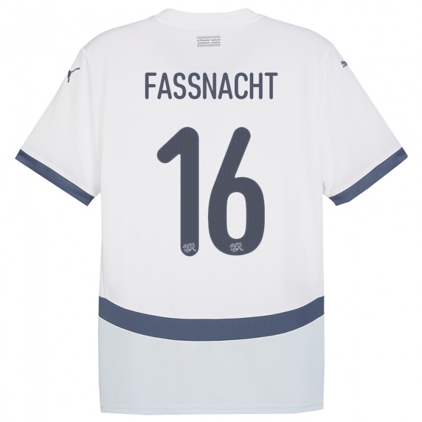 Hombre Camiseta Suiza Christian Fassnacht #16 Blanco 2ª Equipación 24-26 La Camisa Argentina