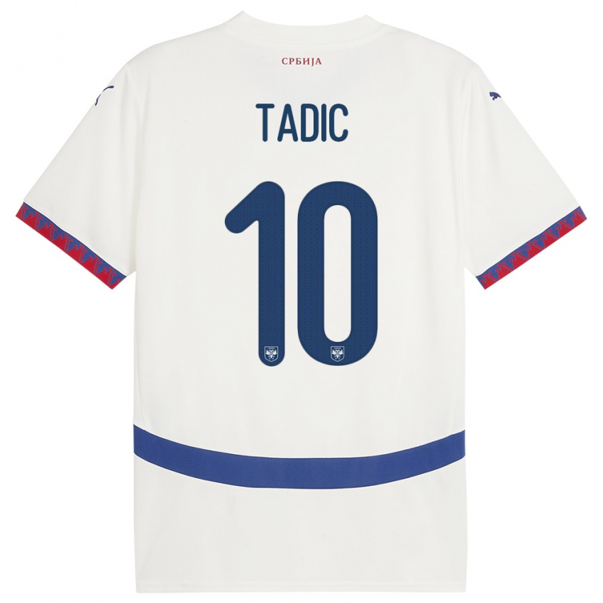 Hombre Camiseta Serbia Dusan Tadic #10 Blanco 2ª Equipación 24-26 La Camisa Argentina