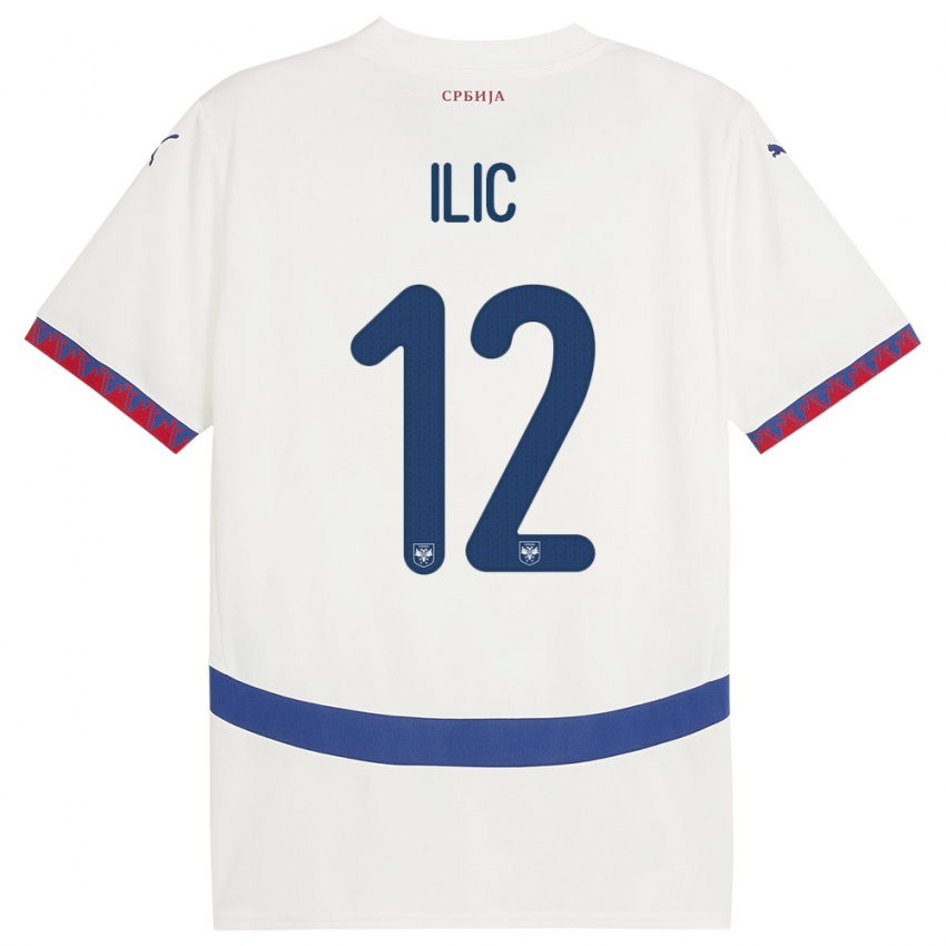 Hombre Camiseta Serbia Marko Ilic #12 Blanco 2ª Equipación 24-26 La Camisa Argentina