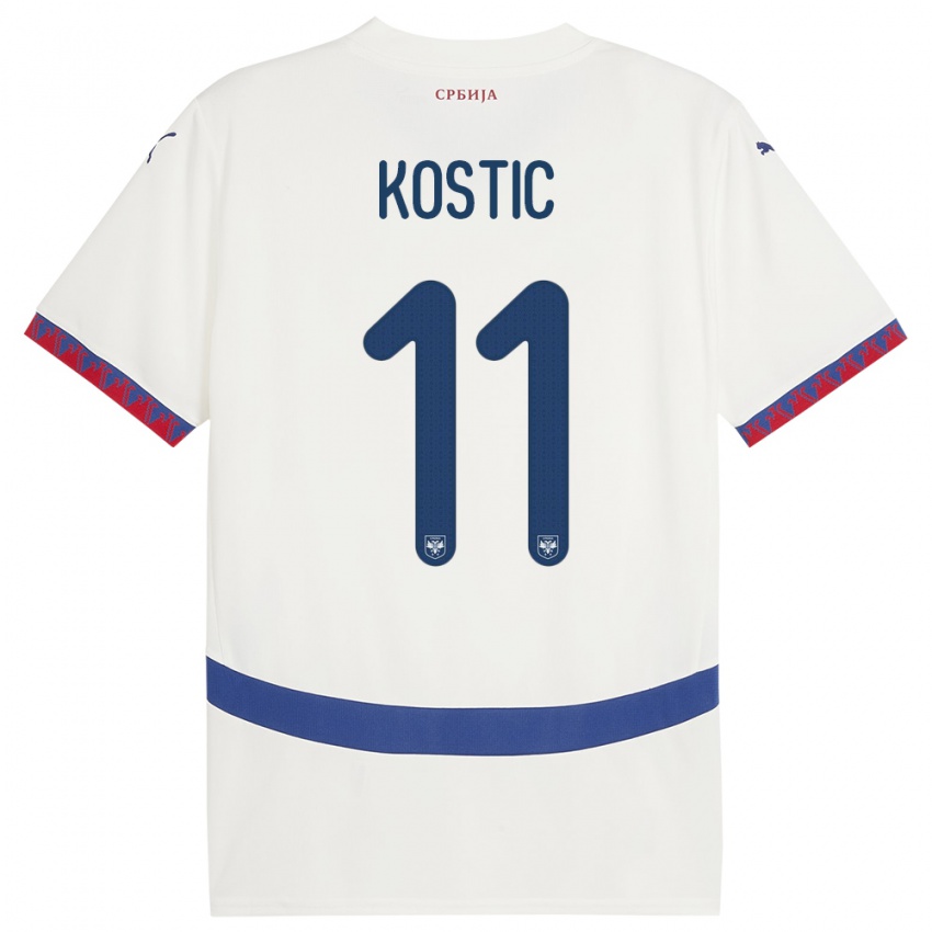 Hombre Camiseta Serbia Filip Kostic #11 Blanco 2ª Equipación 24-26 La Camisa Argentina