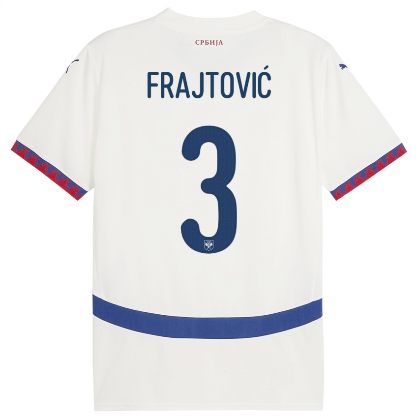 Hombre Camiseta Serbia Andela Frajtovic #3 Blanco 2ª Equipación 24-26 La Camisa Argentina