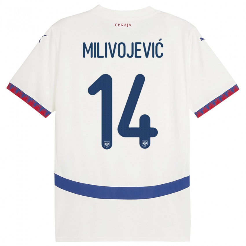 Hombre Camiseta Serbia Vesna Milivojevic #14 Blanco 2ª Equipación 24-26 La Camisa Argentina