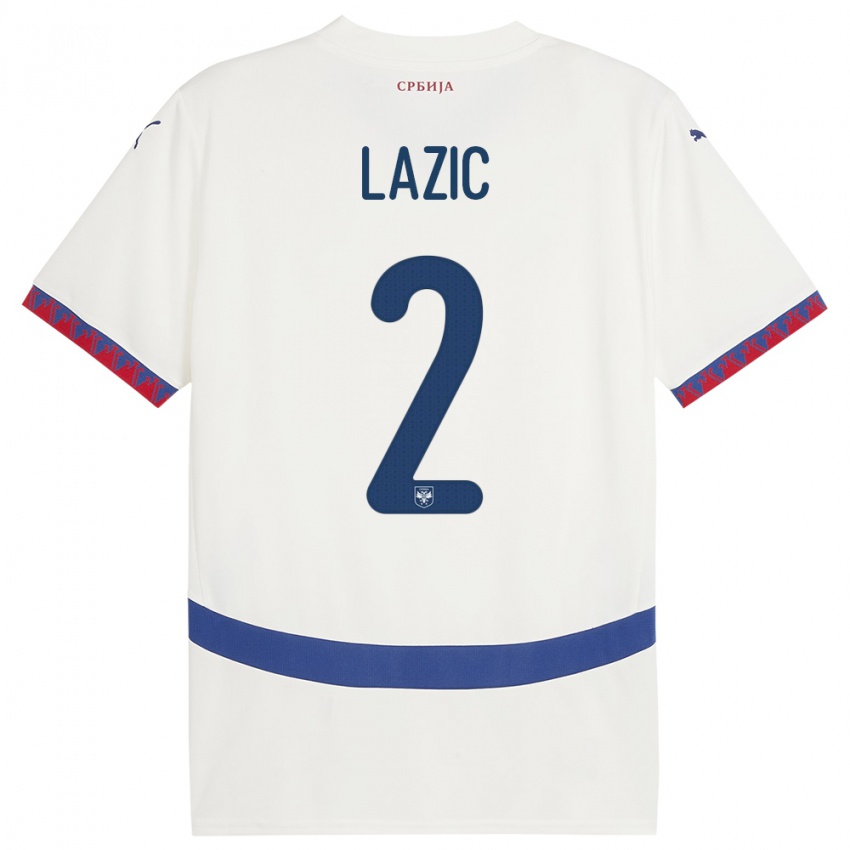 Hombre Camiseta Serbia Uros Lazic #2 Blanco 2ª Equipación 24-26 La Camisa Argentina