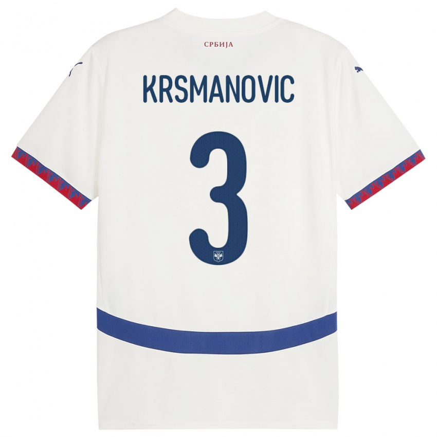 Hombre Camiseta Serbia Nemanja Krsmanovic #3 Blanco 2ª Equipación 24-26 La Camisa Argentina
