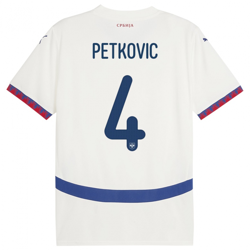 Hombre Camiseta Serbia Nikola Petkovic #4 Blanco 2ª Equipación 24-26 La Camisa Argentina