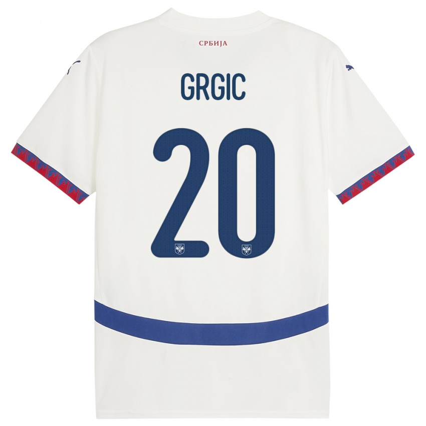 Hombre Camiseta Serbia Dario Grgic #20 Blanco 2ª Equipación 24-26 La Camisa Argentina