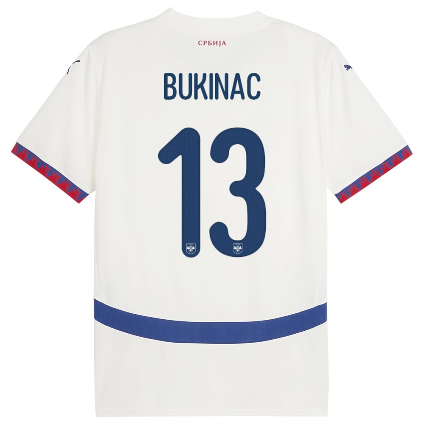 Hombre Camiseta Serbia Stefan Bukinac #13 Blanco 2ª Equipación 24-26 La Camisa Argentina