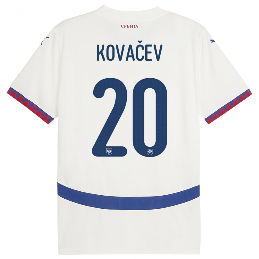 Hombre Camiseta Serbia Milan Kovacev #20 Blanco 2ª Equipación 24-26 La Camisa Argentina