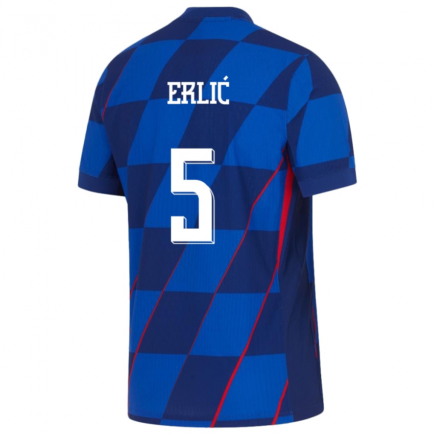 Hombre Camiseta Croacia Martin Erlic #5 Azul 2ª Equipación 24-26 La Camisa Argentina