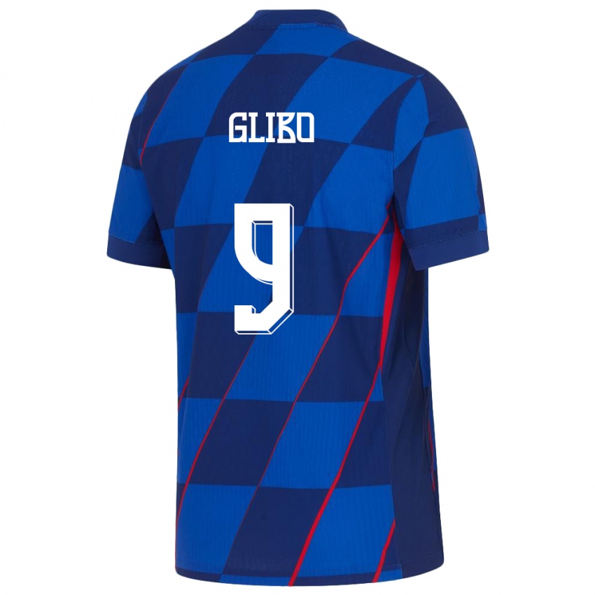 Hombre Camiseta Croacia Andrea Glibo #9 Azul 2ª Equipación 24-26 La Camisa Argentina