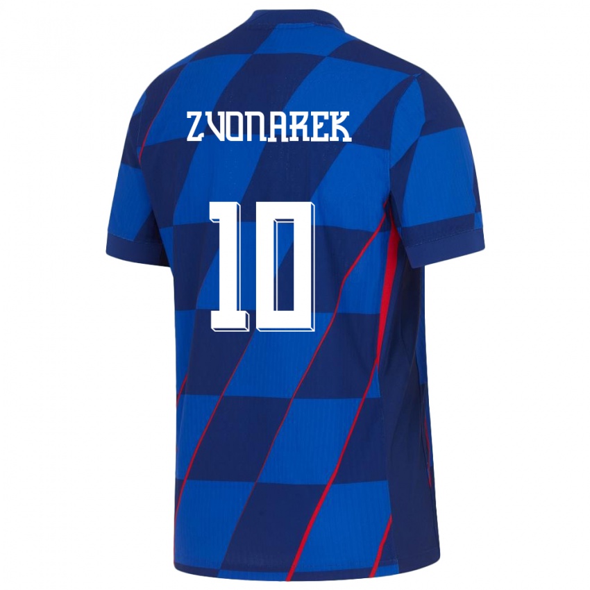 Hombre Camiseta Croacia Lovro Zvonarek #10 Azul 2ª Equipación 24-26 La Camisa Argentina