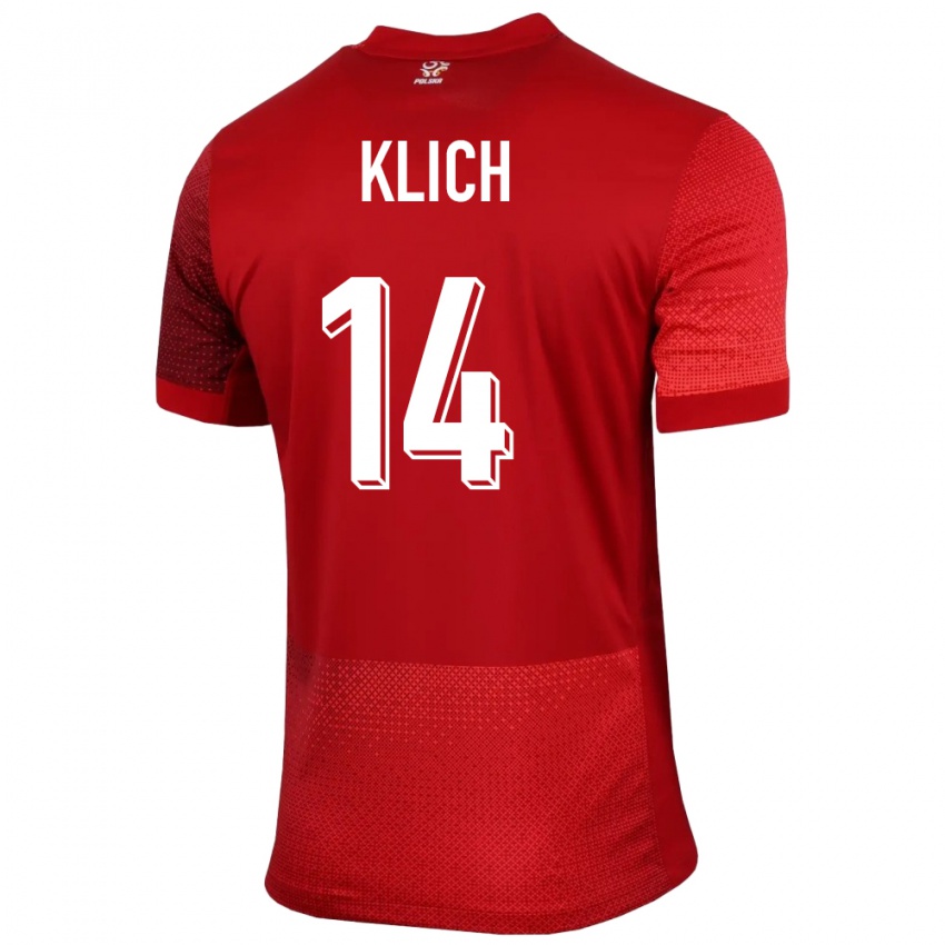 Hombre Camiseta Polonia Mateusz Klich #14 Rojo 2ª Equipación 24-26 La Camisa Argentina