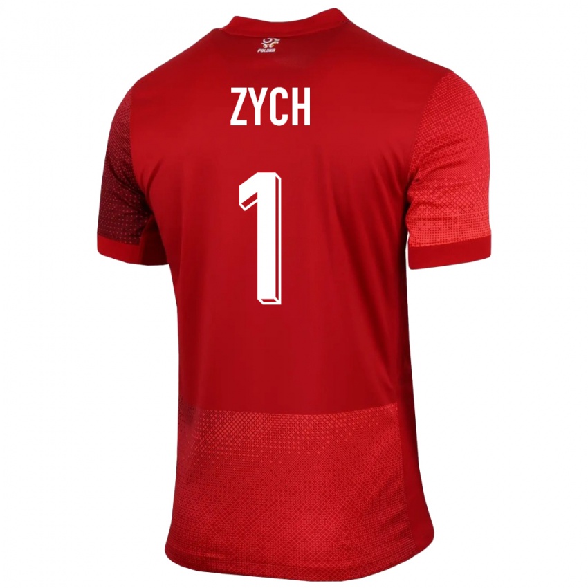 Hombre Camiseta Polonia Oliwier Zych #1 Rojo 2ª Equipación 24-26 La Camisa Argentina